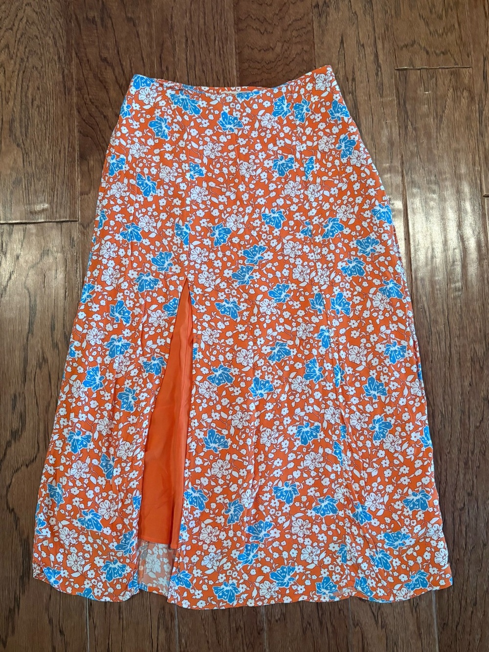 Anthropologie Maeve Midi Skirt With Side Slit Tropical Orange Floral Size 0